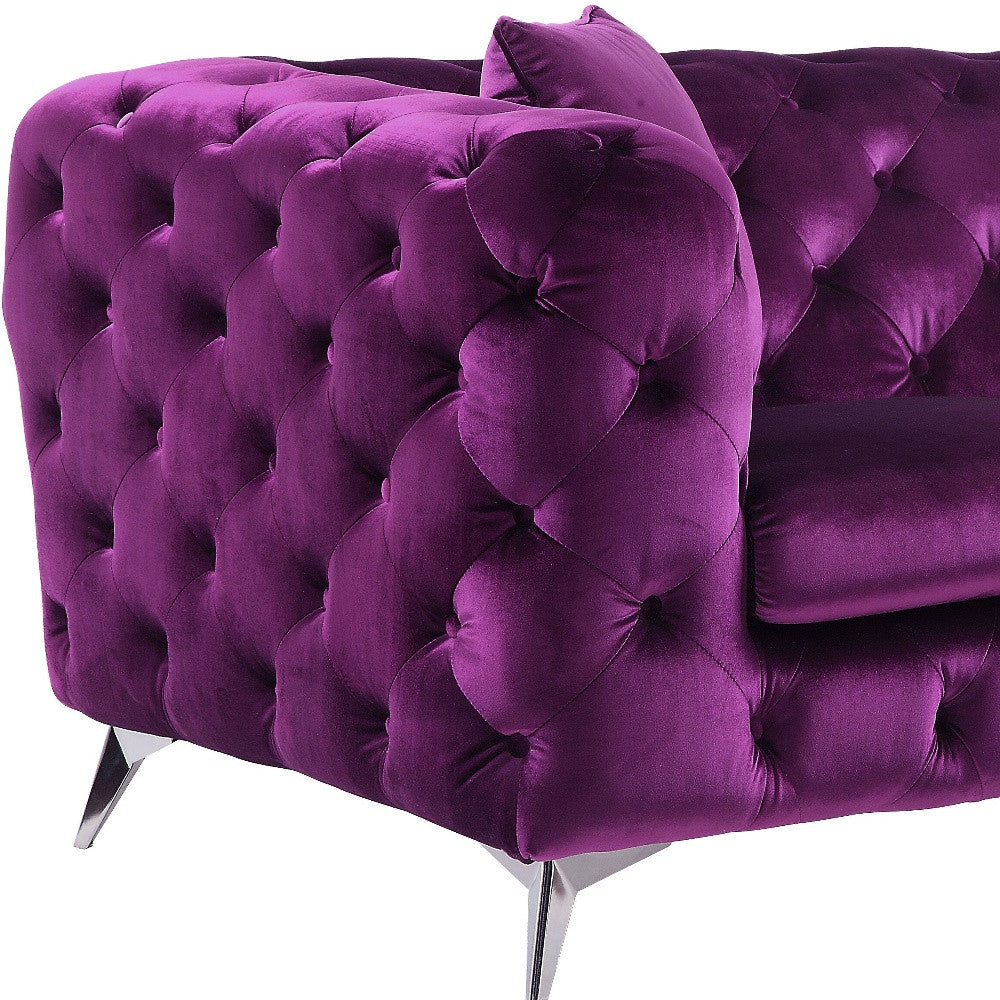 72" Purple And Silver Velvet Love Seat By Homeroots | Loveseats | Modishstore - 4