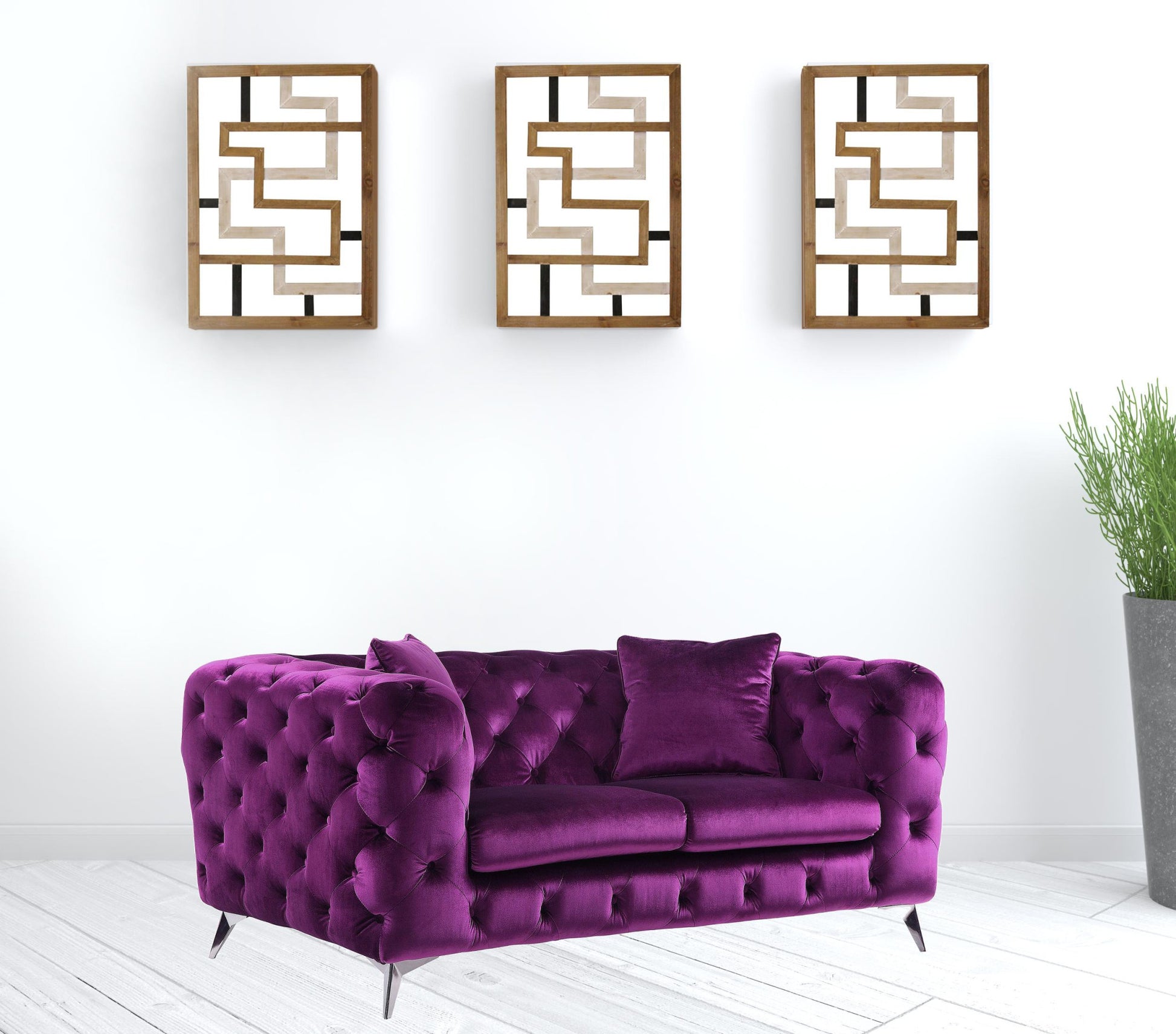 72" Purple And Silver Velvet Love Seat By Homeroots | Loveseats | Modishstore - 2