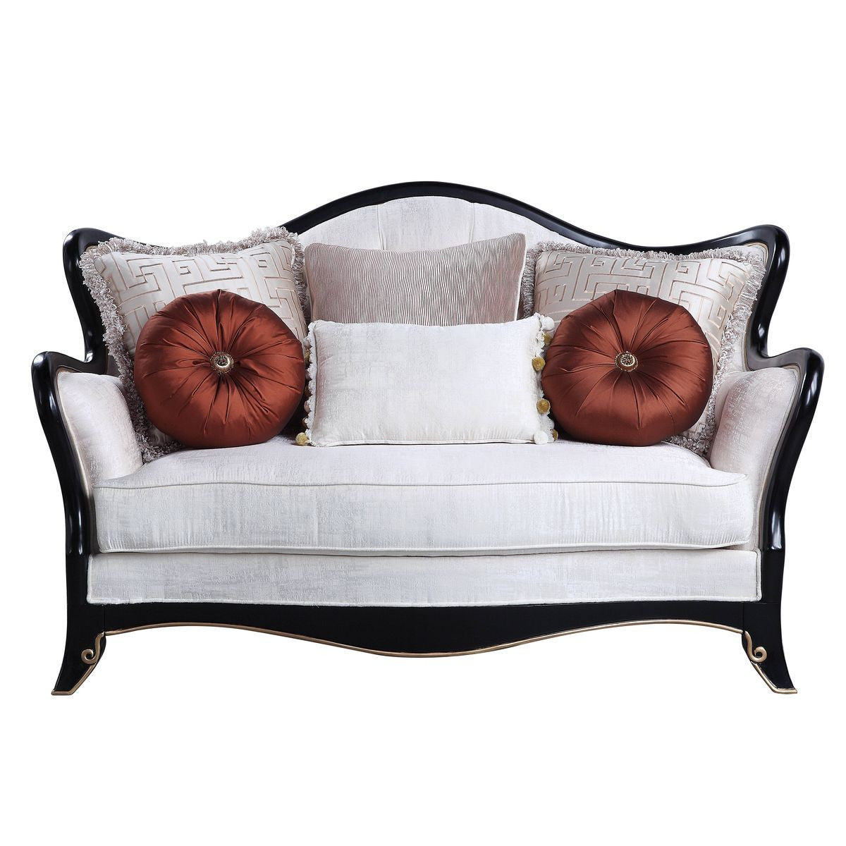 66" Beige And Black Cotton Blend Love Seat And Toss Pillows By Homeroots | Loveseats | Modishstore