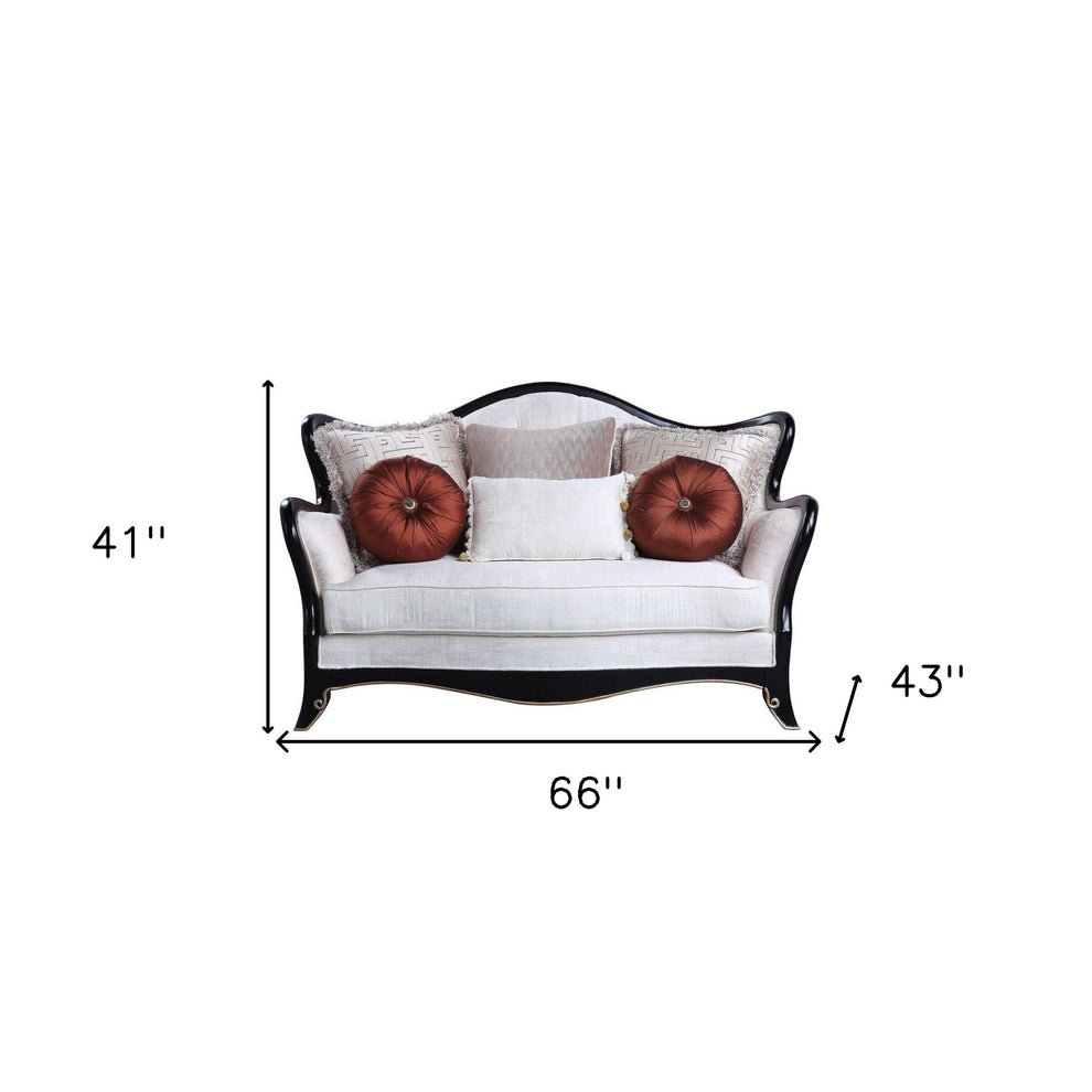 66" Beige And Black Cotton Blend Love Seat And Toss Pillows By Homeroots | Loveseats | Modishstore - 5