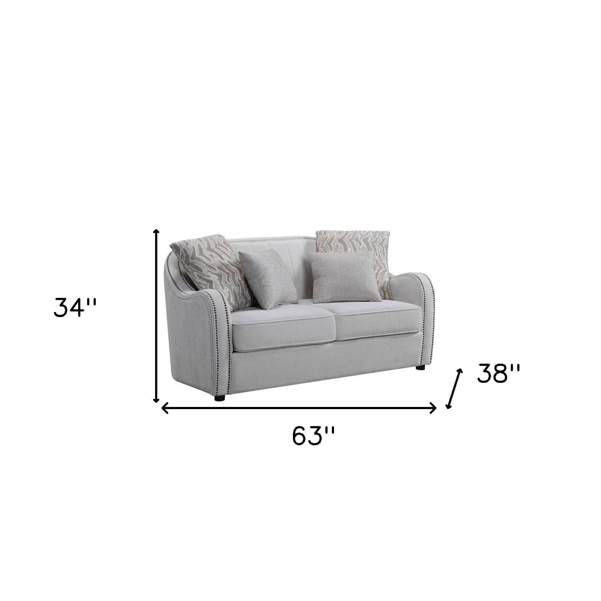 63" Beige And Black Linen Curved Love Seat And Toss Pillows By Homeroots | Loveseats | Modishstore - 5