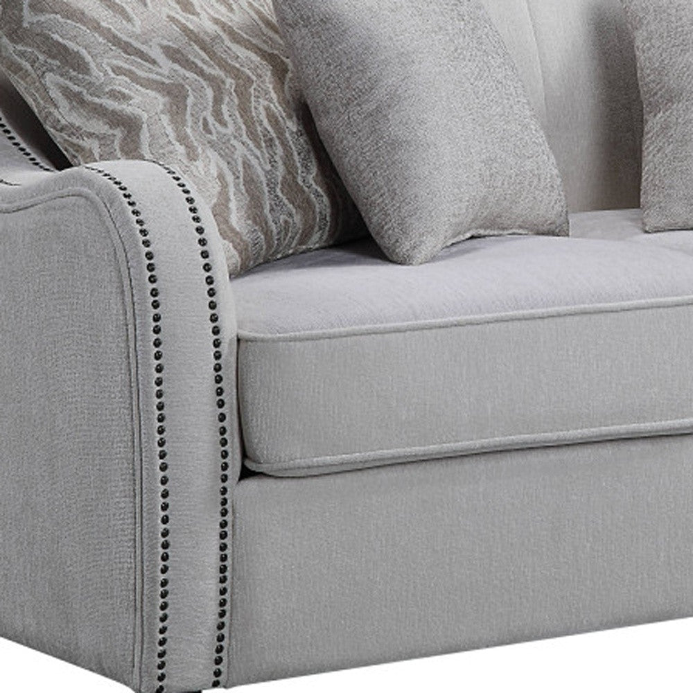 63" Beige And Black Linen Curved Love Seat And Toss Pillows By Homeroots | Loveseats | Modishstore - 3