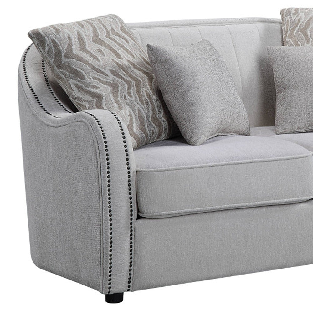 63" Beige And Black Linen Curved Love Seat And Toss Pillows By Homeroots | Loveseats | Modishstore - 4