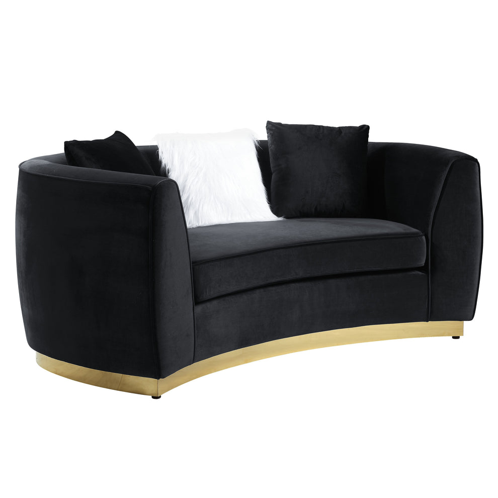 69" Black Velvet Curved Love Seat By Homeroots | Loveseats | Modishstore - 4