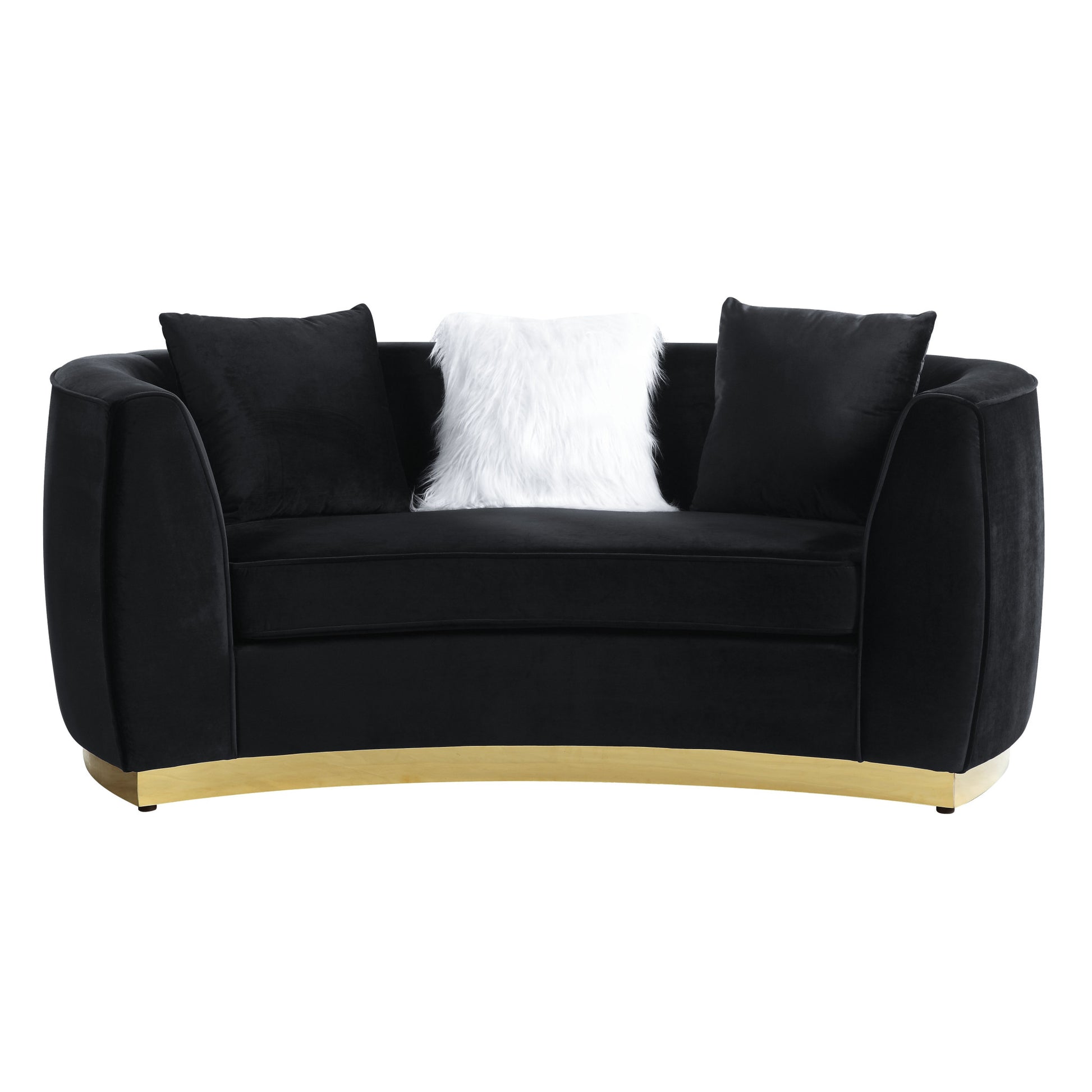 69" Black Velvet Curved Love Seat By Homeroots | Loveseats | Modishstore - 6