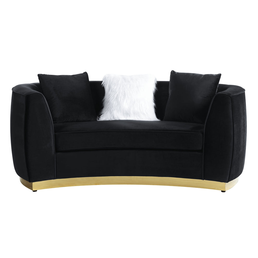 69" Black Velvet Curved Love Seat By Homeroots | Loveseats | Modishstore - 6