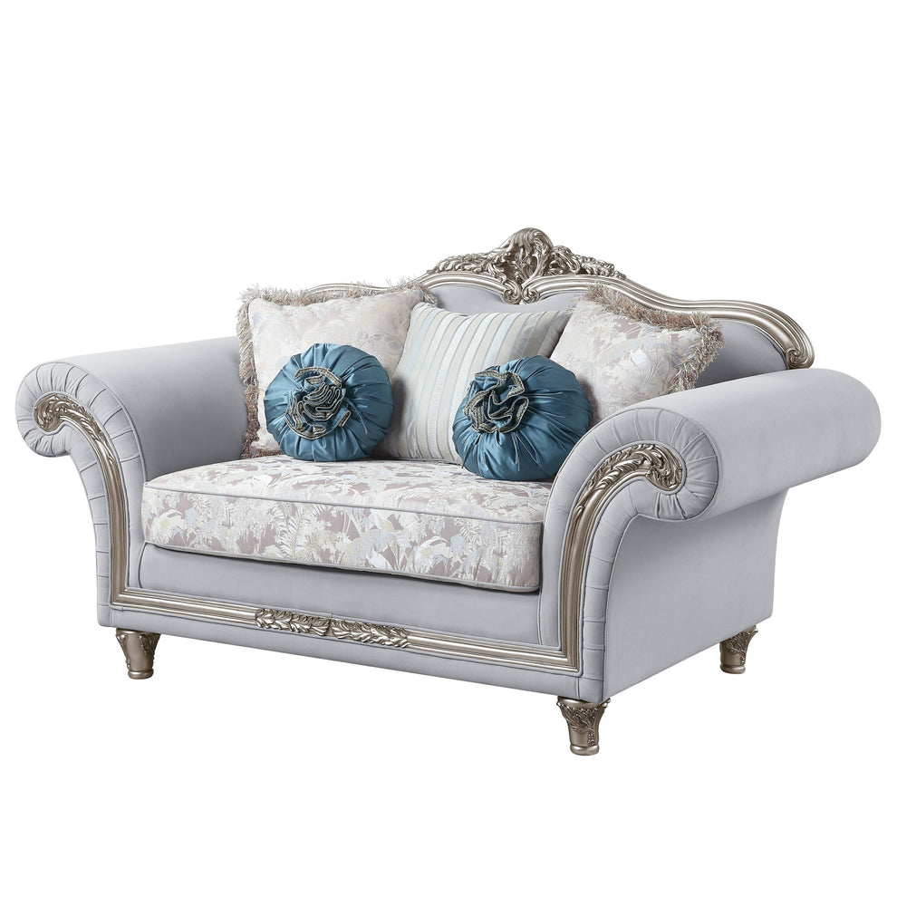 76" Light Gray And Platinum Linen Love Seat And Toss Pillows By Homeroots | Loveseats | Modishstore - 3