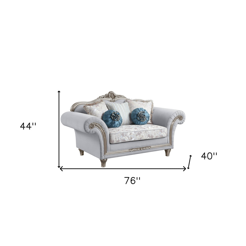 76" Light Gray And Platinum Linen Love Seat And Toss Pillows By Homeroots | Loveseats | Modishstore - 6