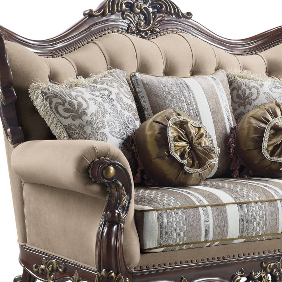 70" Brown And Dark Brown Linen Curved Love Seat And Toss Pillows By Homeroots | Loveseats | Modishstore - 3