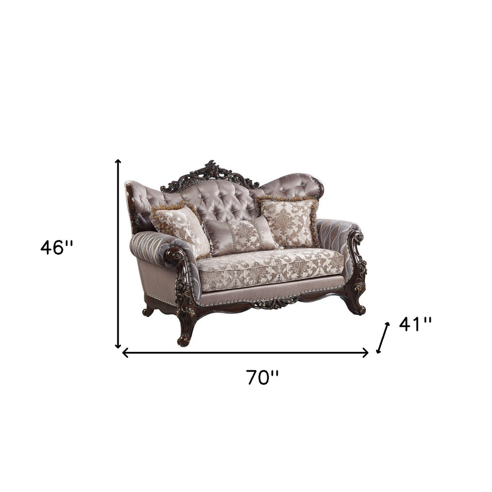 70" Pink And Brown Love Seat And Toss Pillows By Homeroots | Loveseats | Modishstore - 5