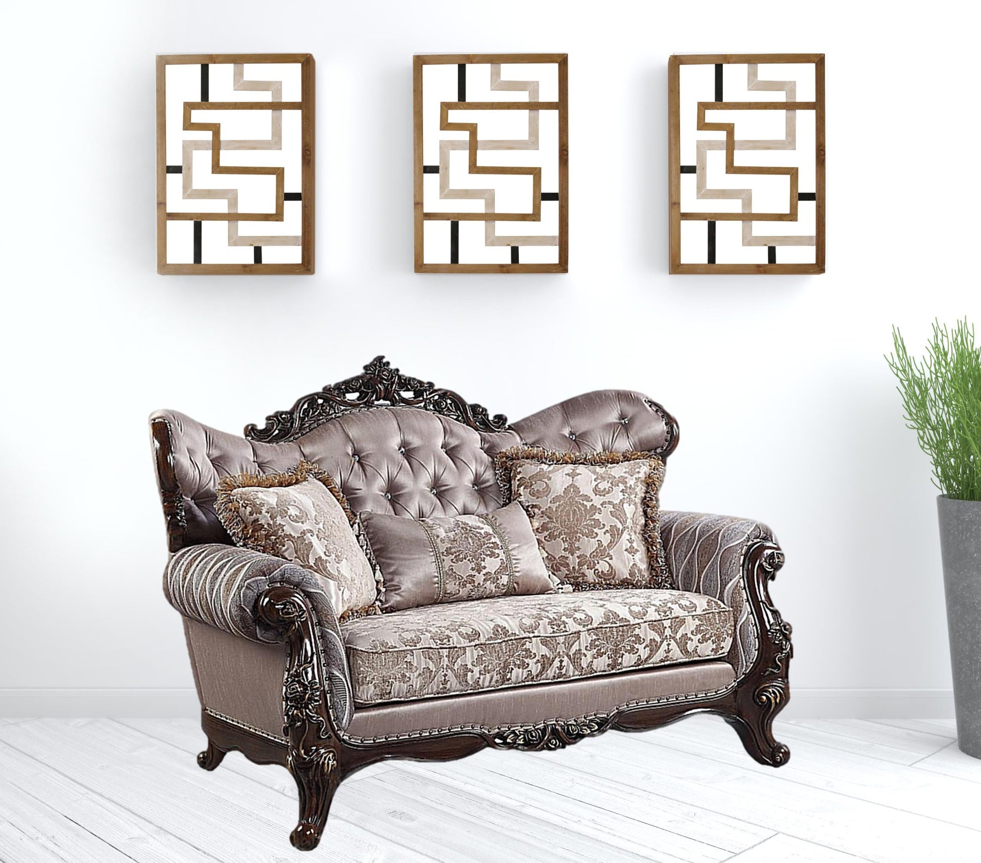 70" Pink And Brown Love Seat And Toss Pillows By Homeroots | Loveseats | Modishstore - 2