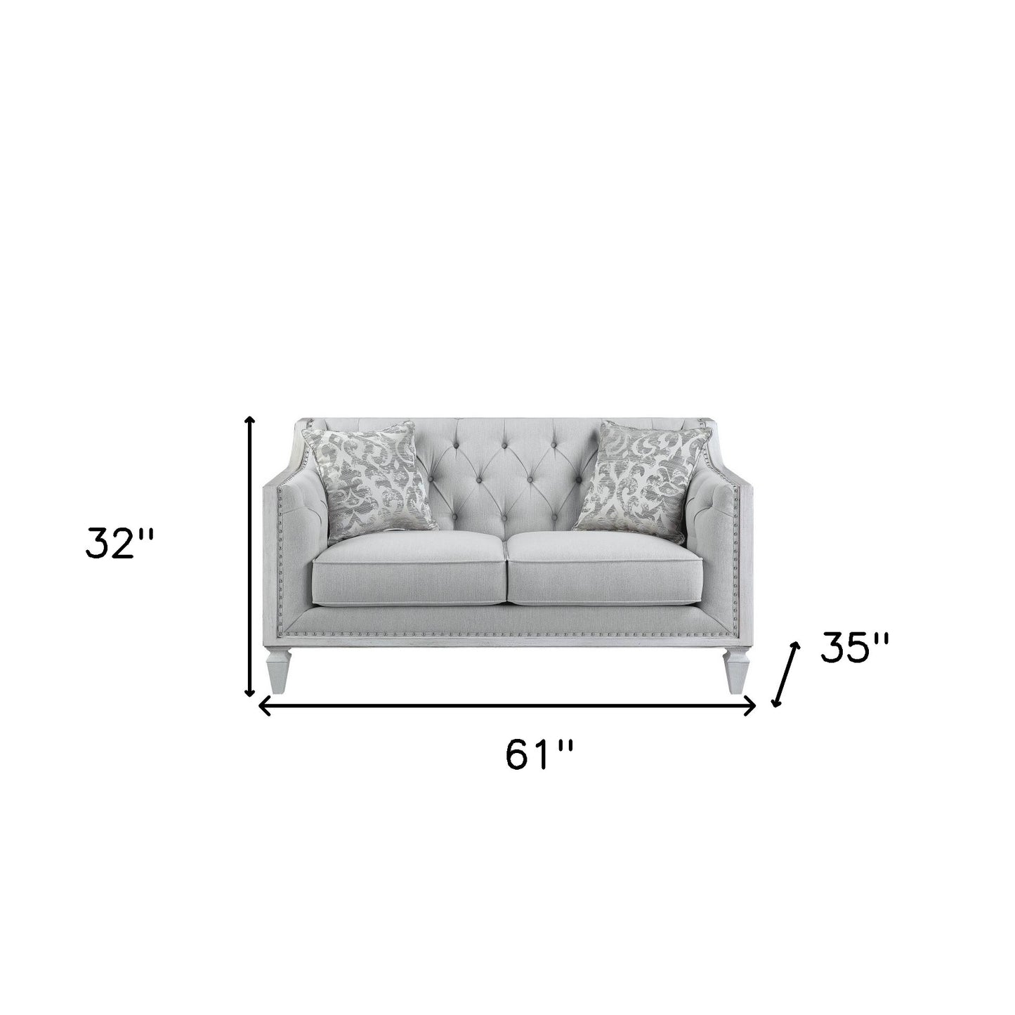 61" Light Gray And Off White Love Seat And Toss Pillows By Homeroots