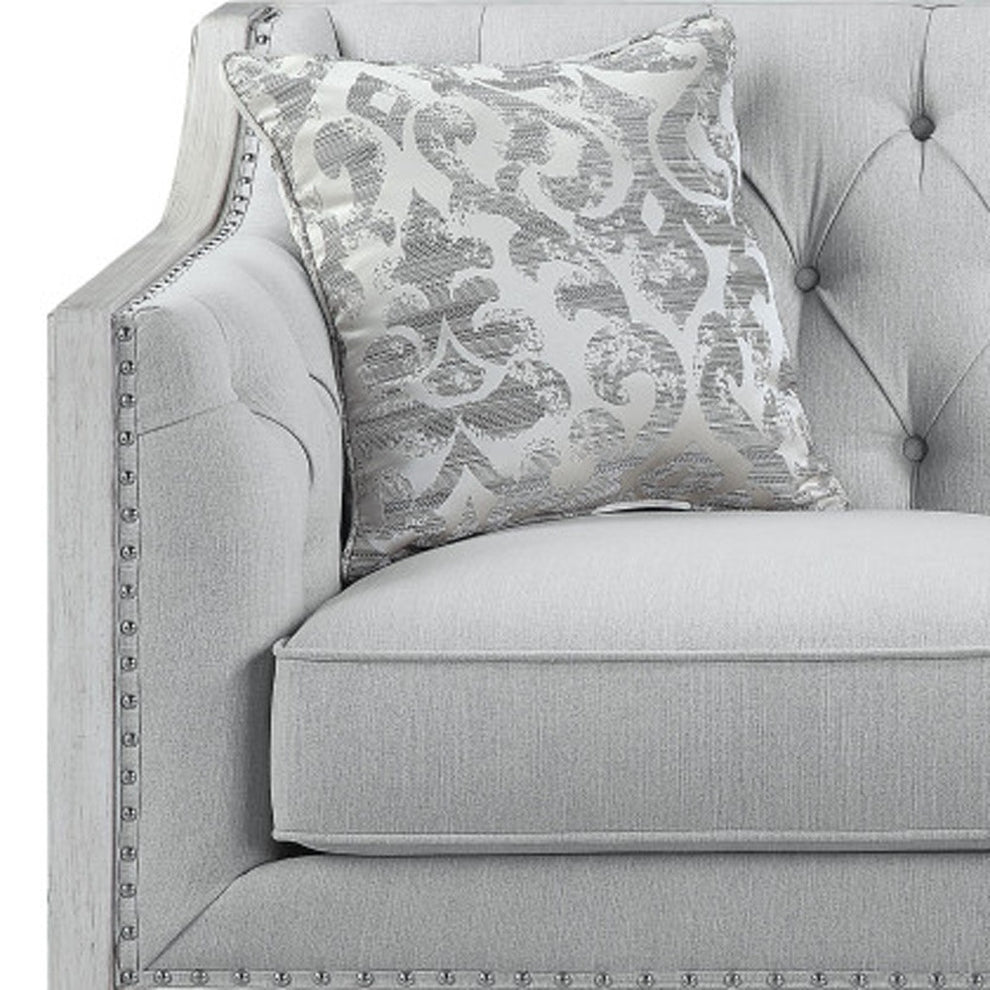 61" Light Gray And Off White Love Seat And Toss Pillows By Homeroots | Loveseats | Modishstore - 3