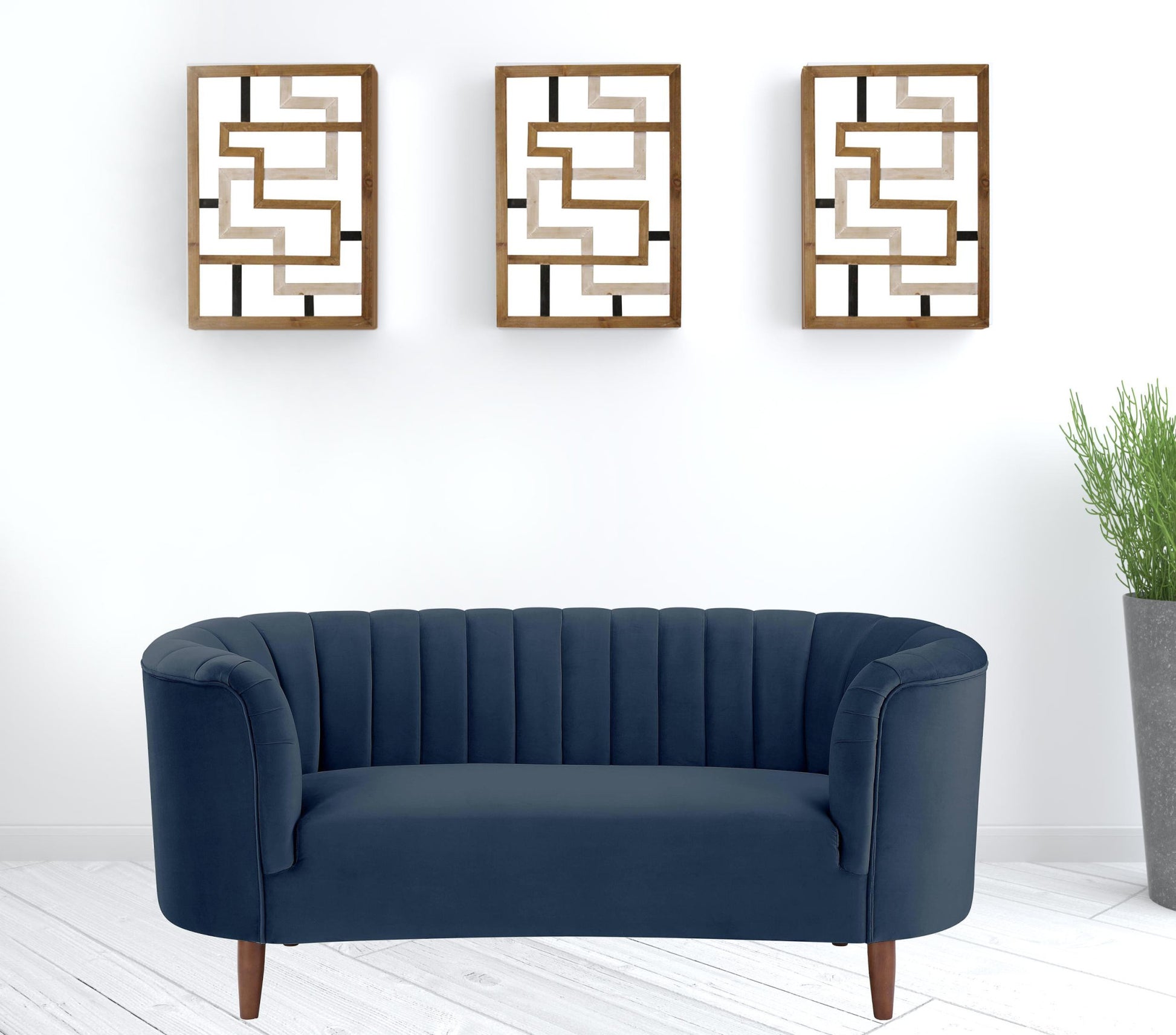 71" Blue And Brown Velvet Love Seat By Homeroots | Loveseats | Modishstore - 3