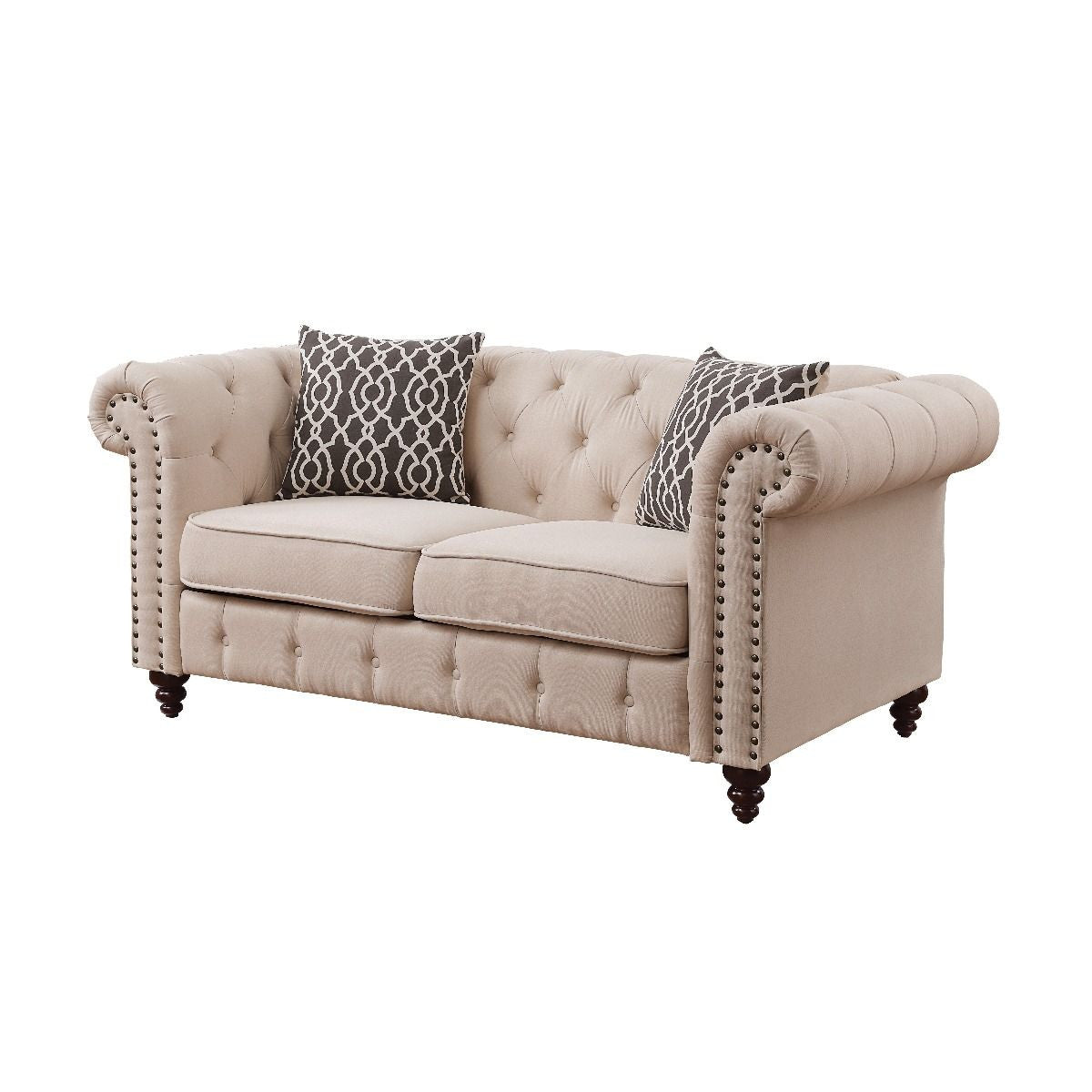 67" Beige 100% Linen And Black Love Seat By Homeroots | Loveseats | Modishstore