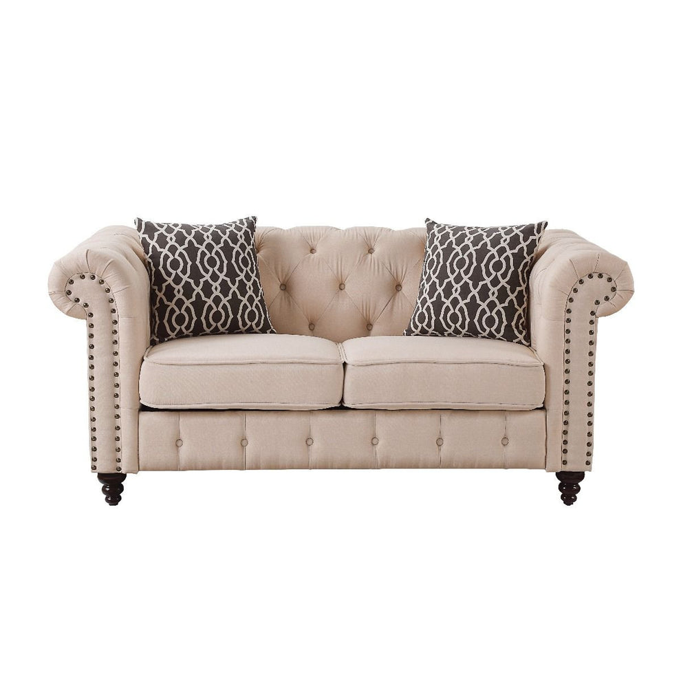 67" Beige 100% Linen And Black Love Seat By Homeroots | Loveseats | Modishstore - 2