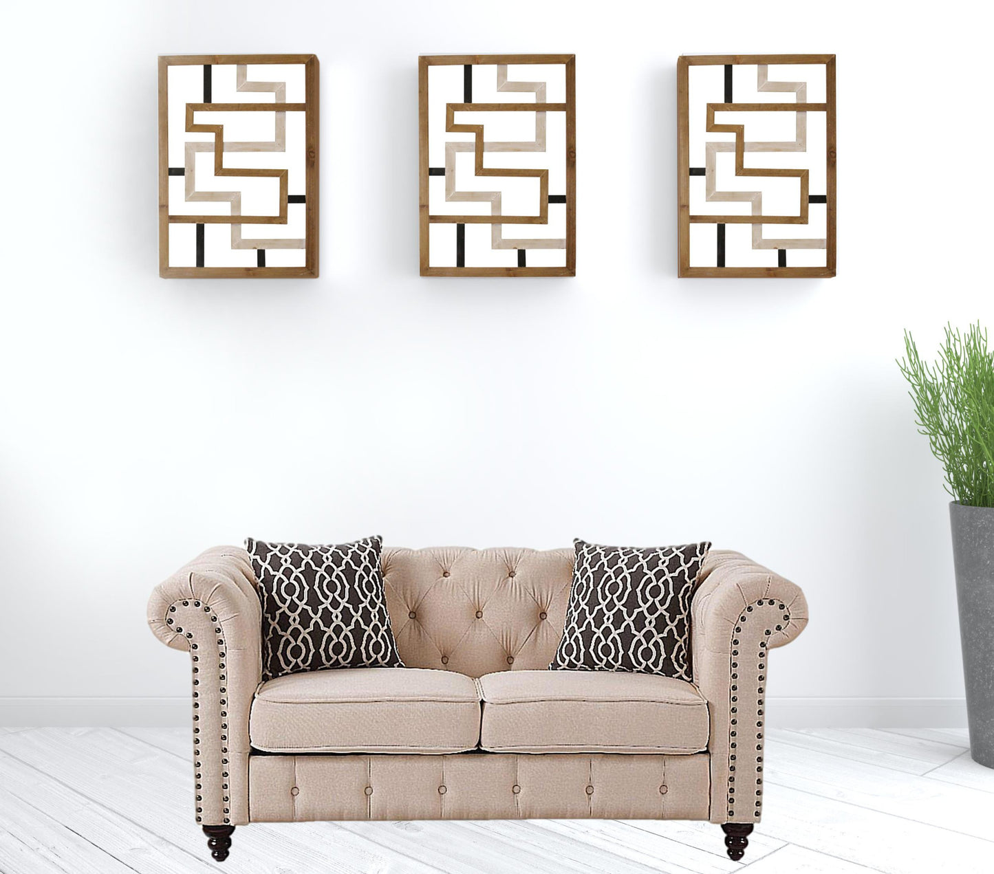 67" Beige 100% Linen And Black Love Seat By Homeroots | Loveseats | Modishstore - 3