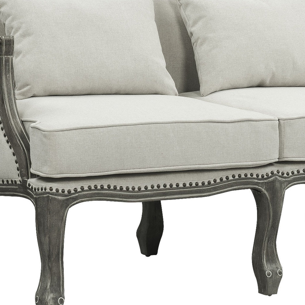 56" Cream And Gray Linen Love Seat And Toss Pillows By Homeroots | Loveseats | Modishstore - 3