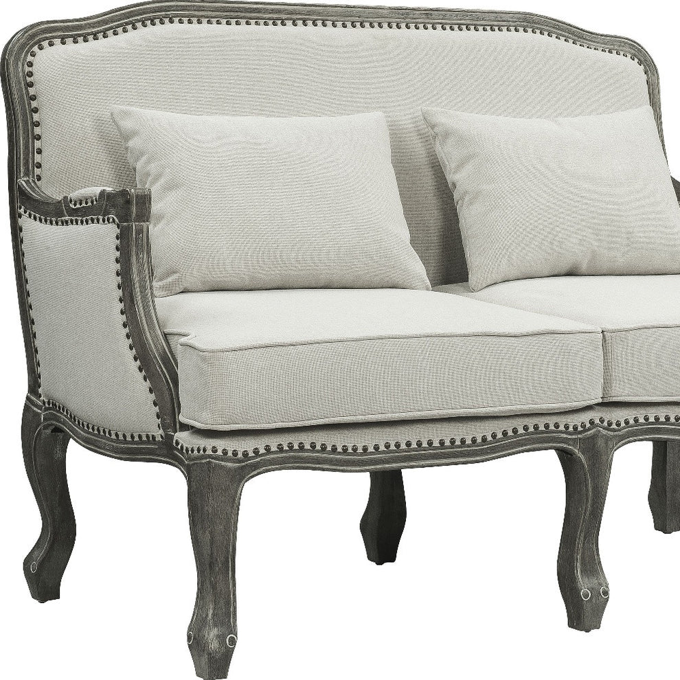 56" Cream And Gray Linen Love Seat And Toss Pillows By Homeroots | Loveseats | Modishstore - 4