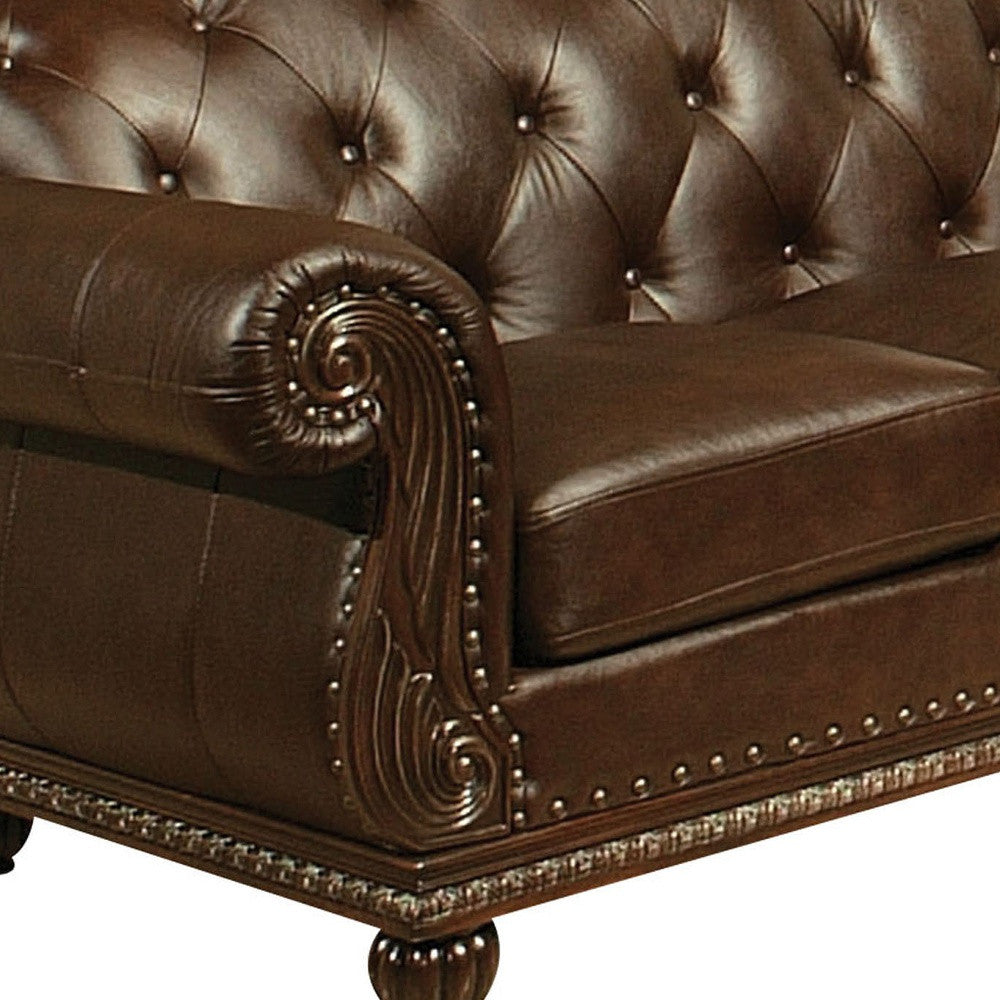 70" Espresso Faux Leather And Black Nailhead Love Seat By Homeroots | Loveseats | Modishstore - 3