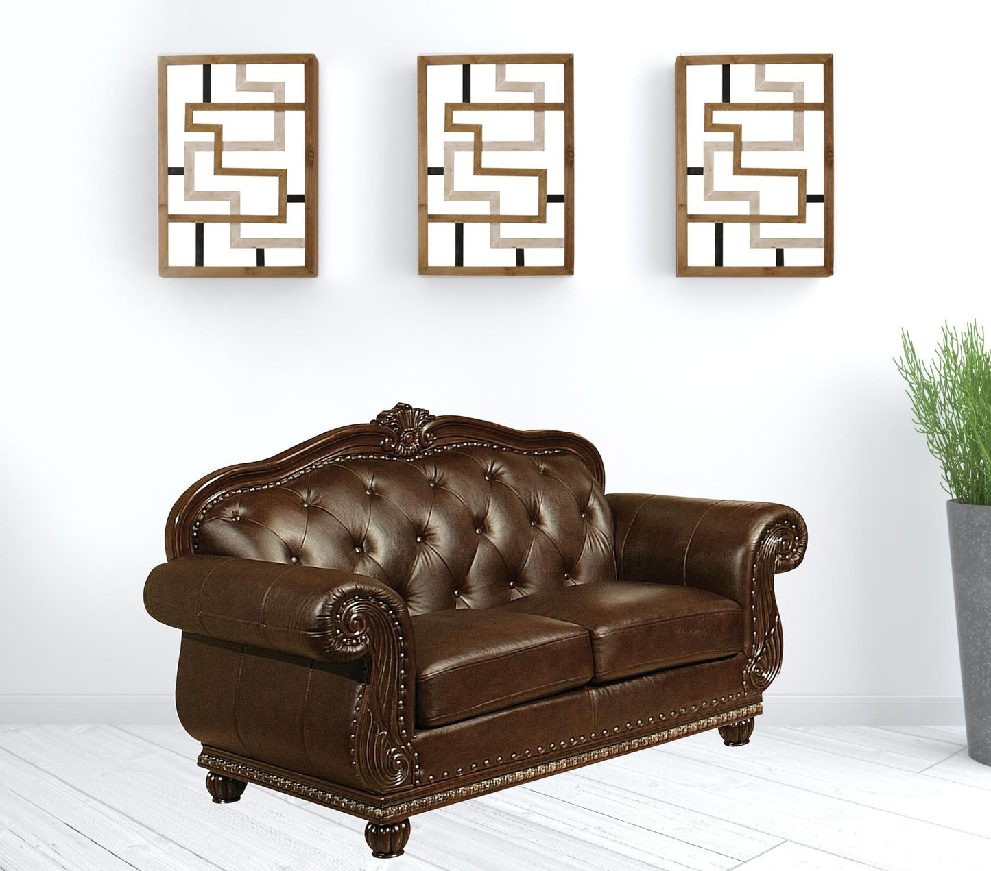 70" Espresso Faux Leather And Black Nailhead Love Seat By Homeroots | Loveseats | Modishstore - 2