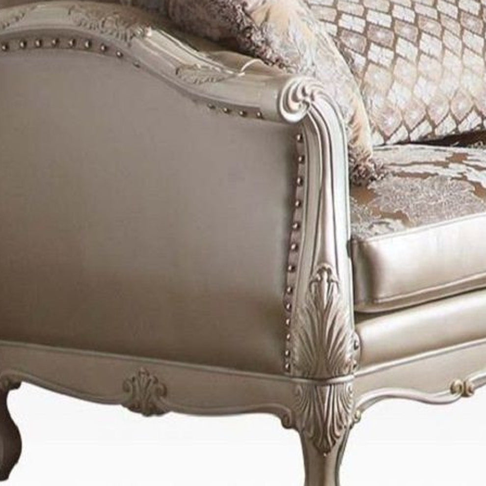 63" Rose Gold And Pearl Faux Leather Curved Love Seat And Toss Pillows By Homeroots | Loveseats | Modishstore - 3