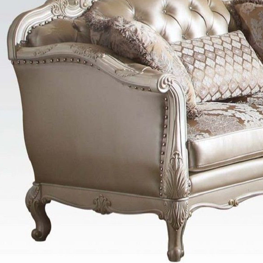 63" Rose Gold And Pearl Faux Leather Curved Love Seat And Toss Pillows By Homeroots | Loveseats | Modishstore - 4