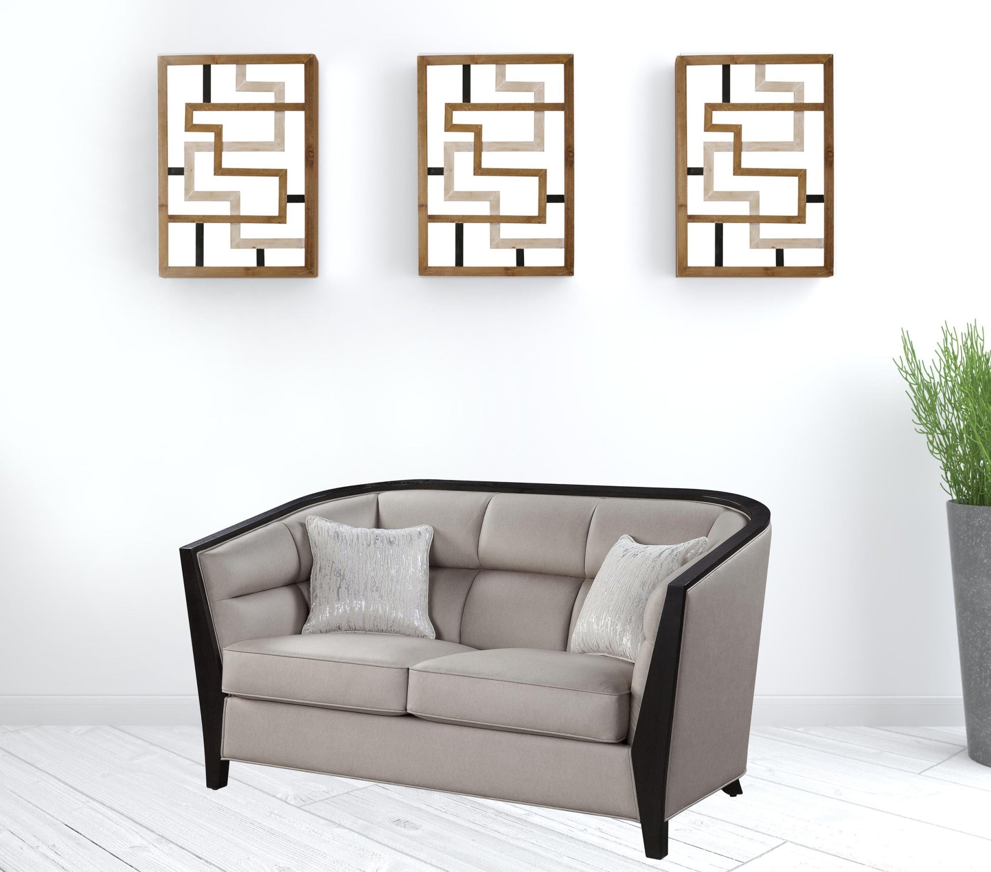 64" Beige Black Love Seat By Homeroots | Loveseats | Modishstore - 5