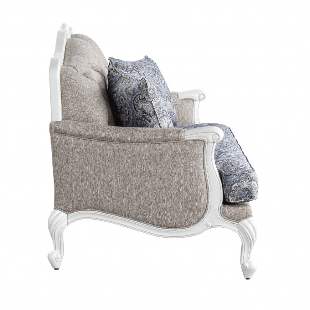 64" Beige 100% Linen And White Love Seat By Homeroots | Loveseats | Modishstore - 3