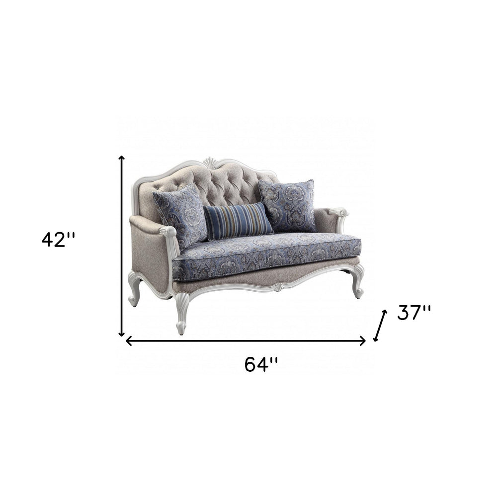 64" Beige 100% Linen And White Love Seat By Homeroots | Loveseats | Modishstore - 7