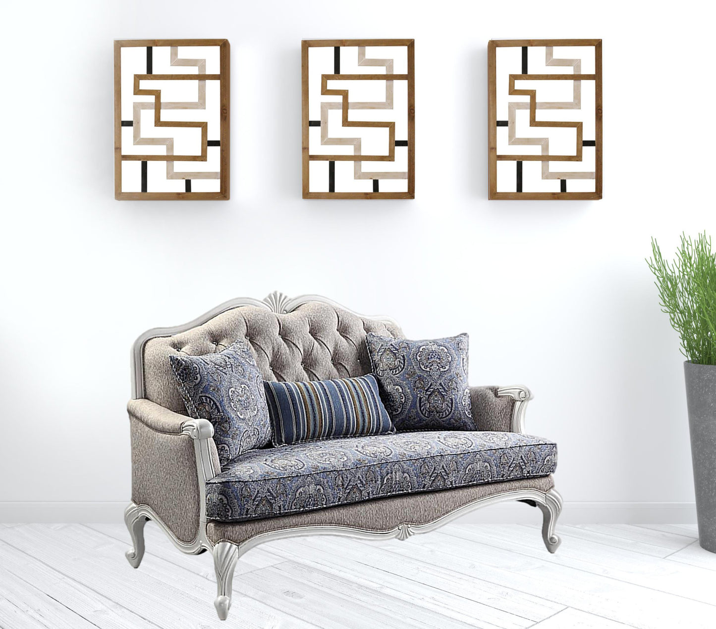 64" Beige 100% Linen And White Love Seat By Homeroots | Loveseats | Modishstore - 5