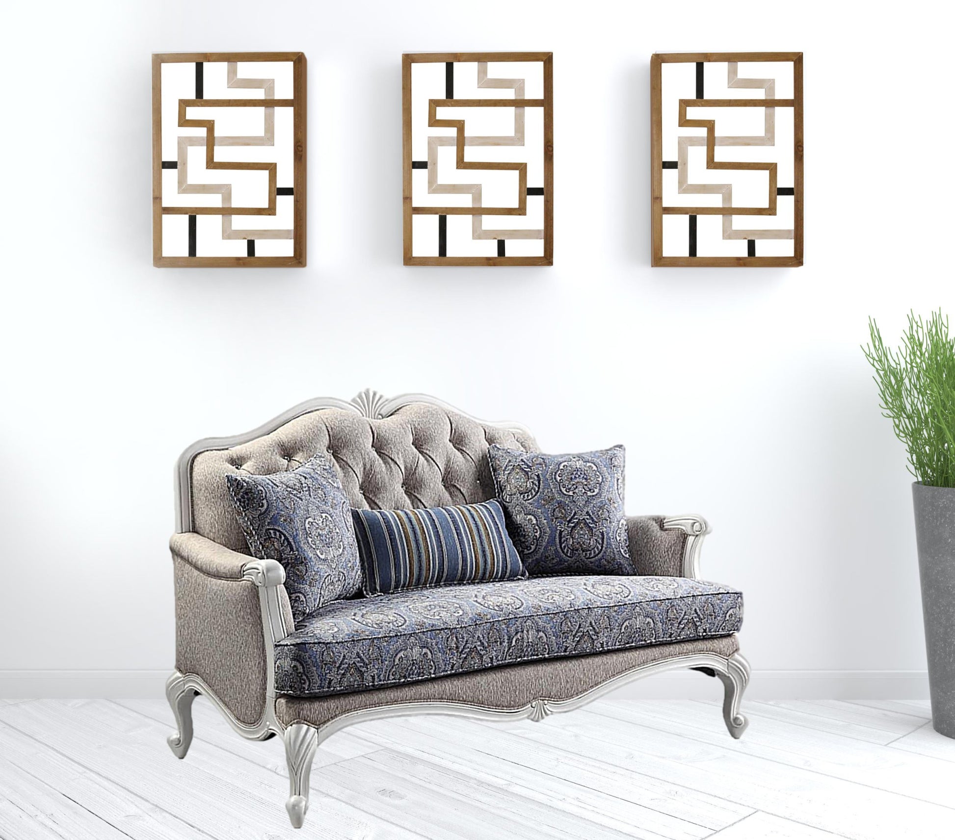 64" Beige 100% Linen And White Love Seat By Homeroots | Loveseats | Modishstore - 5