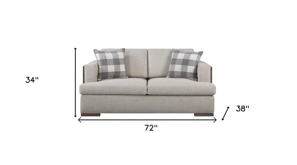 72" Beige 100% Linen And Walnut Love Seat with Pillows By Homeroots | Loveseats | Modishstore - 6