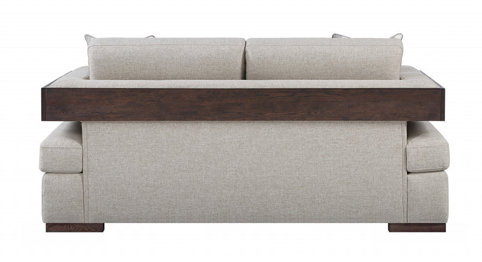 72" Beige 100% Linen And Walnut Love Seat with Pillows By Homeroots | Loveseats | Modishstore - 3