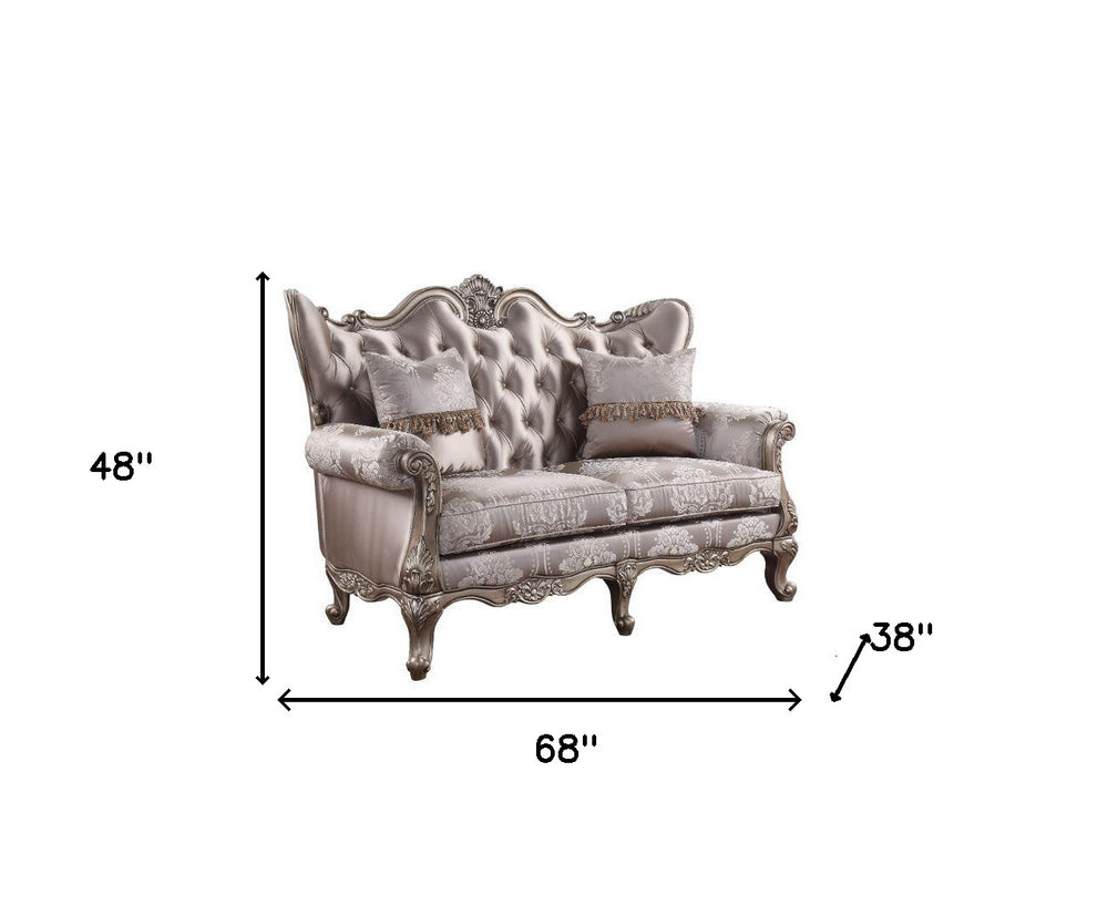 68" Pink And Platinum Silk Blend Love Seat And Toss Pillows By Homeroots | Loveseats | Modishstore - 5