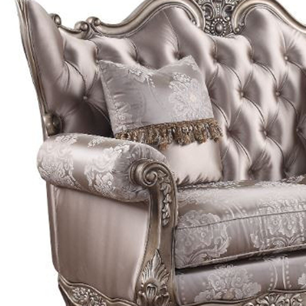 68" Pink And Platinum Silk Blend Love Seat And Toss Pillows By Homeroots | Loveseats | Modishstore - 3