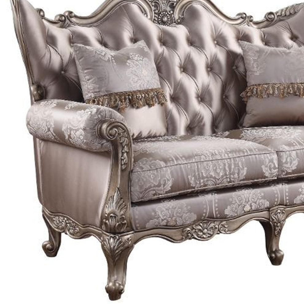68" Pink And Platinum Silk Blend Love Seat And Toss Pillows By Homeroots | Loveseats | Modishstore - 4