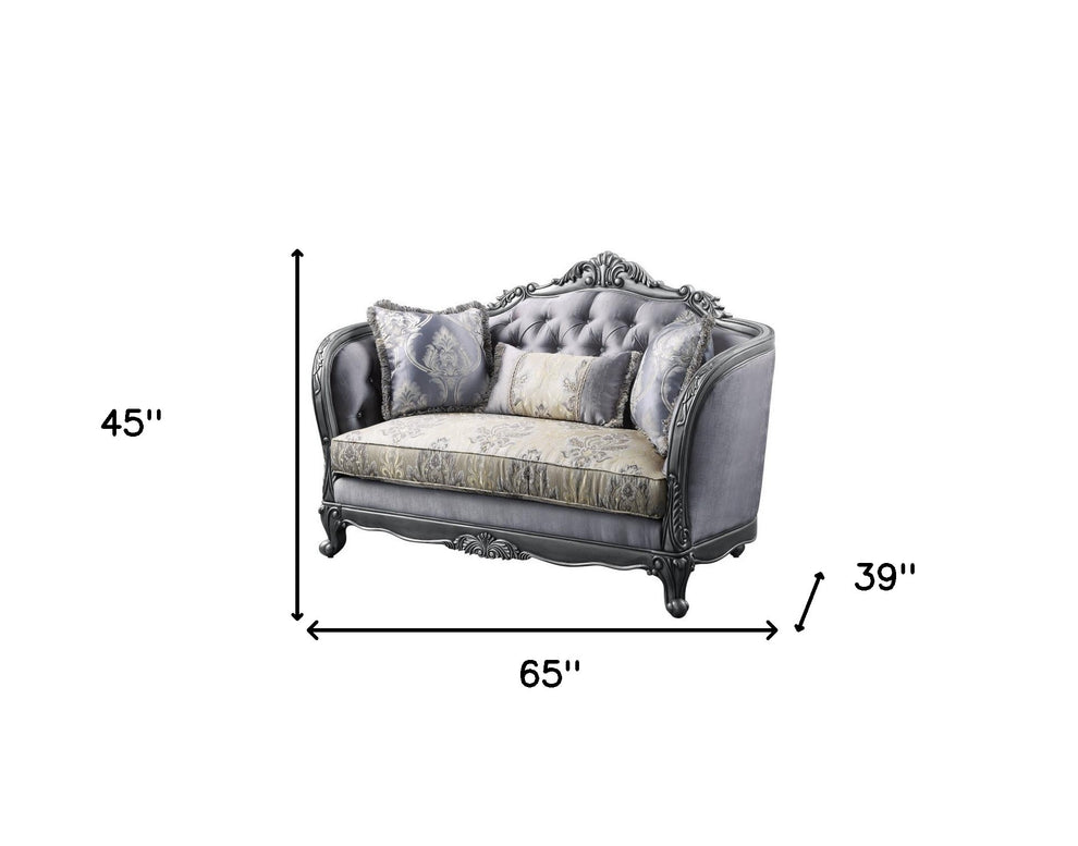 65" Gray Silver And Platinum Silk Blend Love Seat And Toss Pillows By Homeroots | Loveseats | Modishstore - 5