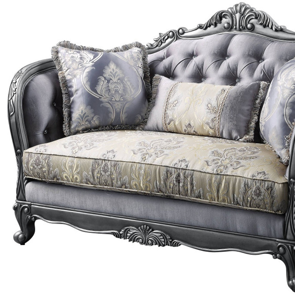 65" Gray Silver And Platinum Silk Blend Love Seat And Toss Pillows By Homeroots | Loveseats | Modishstore - 4