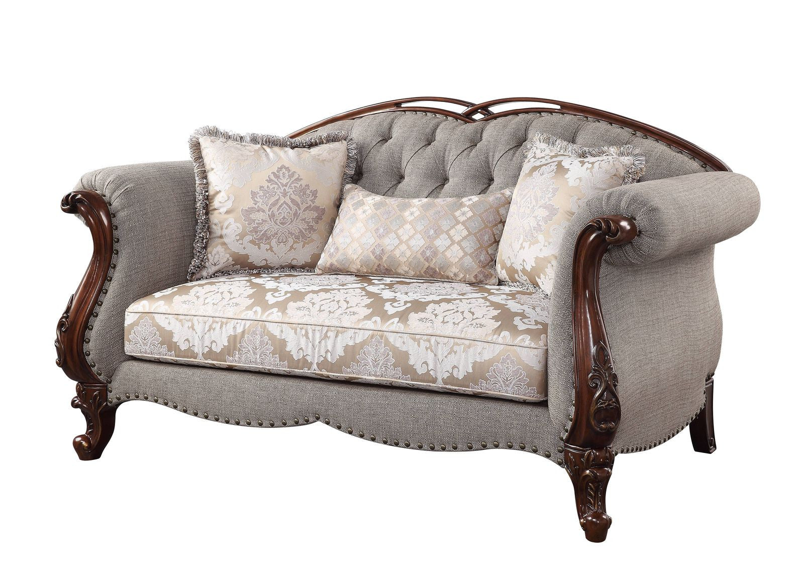 72" Beige And Dark Brown Linen Love Seat And Toss Pillows By Homeroots | Loveseats | Modishstore