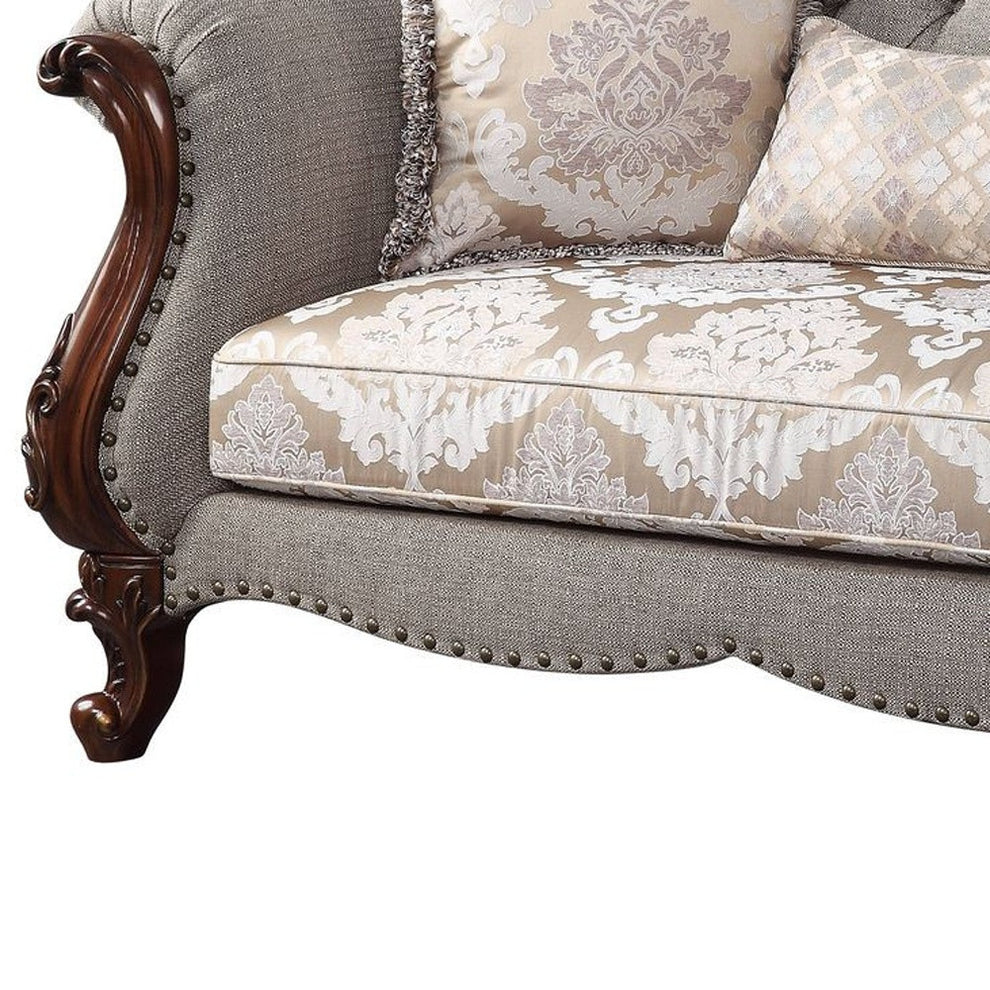 72" Beige And Dark Brown Linen Love Seat And Toss Pillows By Homeroots | Loveseats | Modishstore - 4