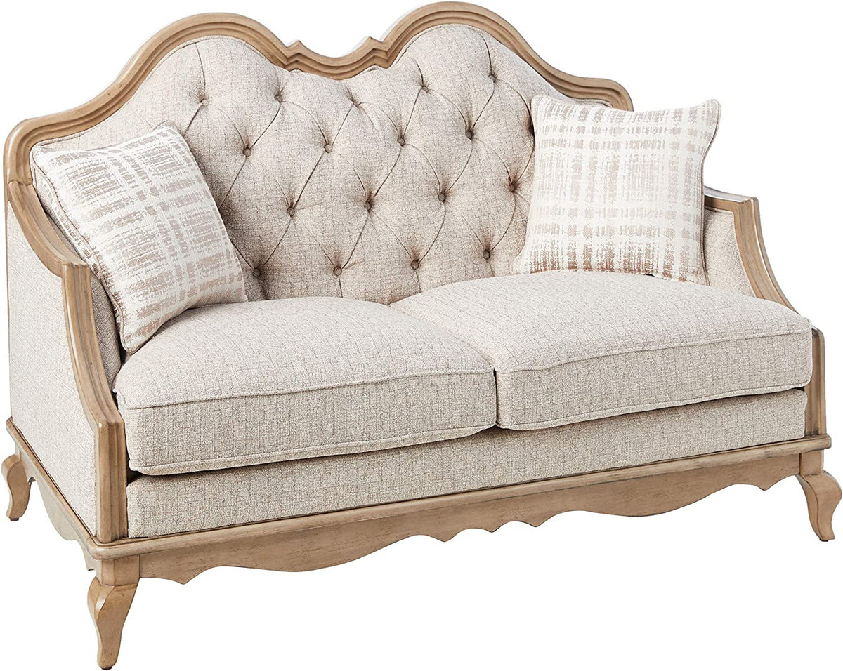 62" Beige And Brown Linen Love Seat And Toss Pillows By Homeroots | Loveseats | Modishstore