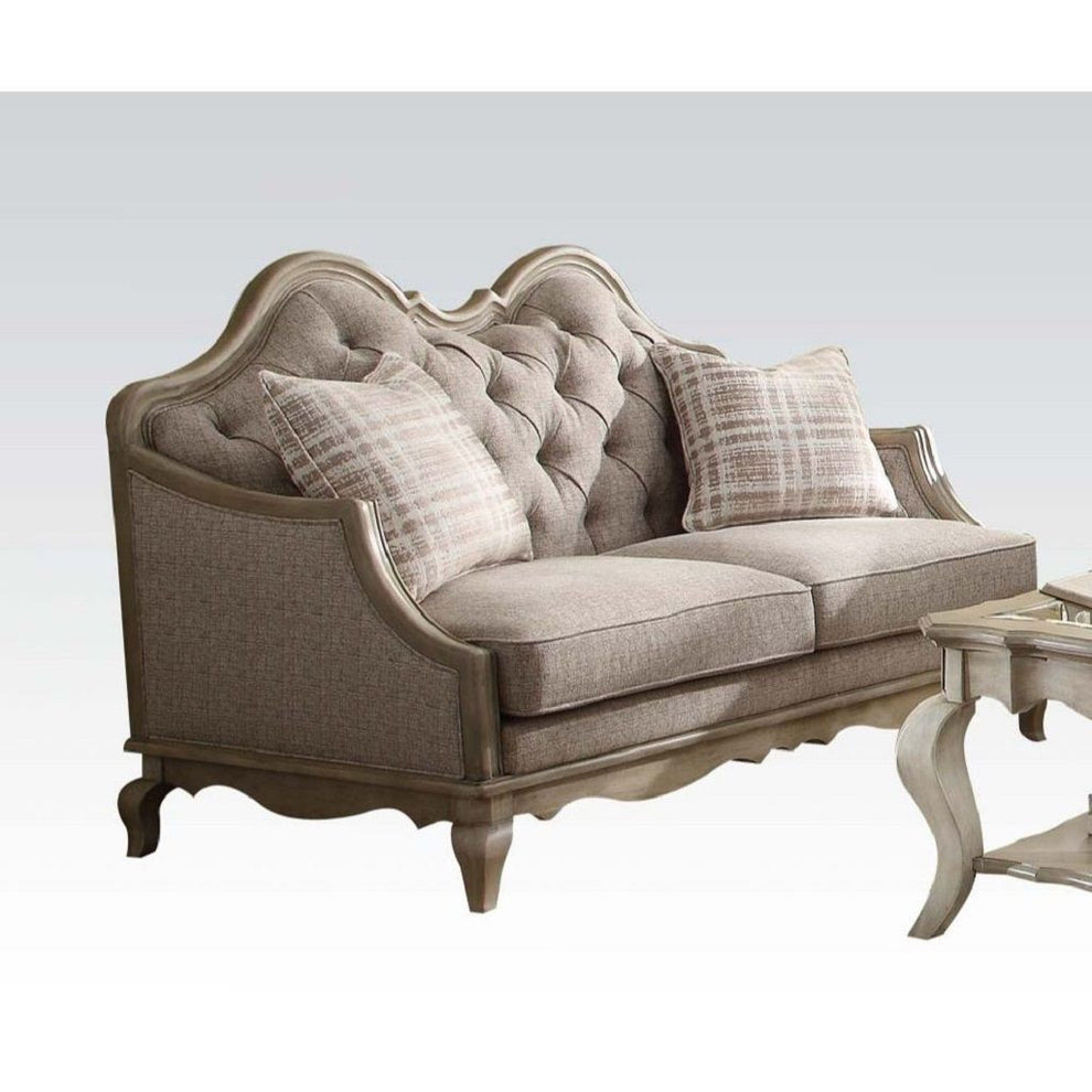 62" Beige And Brown Linen Love Seat And Toss Pillows By Homeroots | Loveseats | Modishstore - 2
