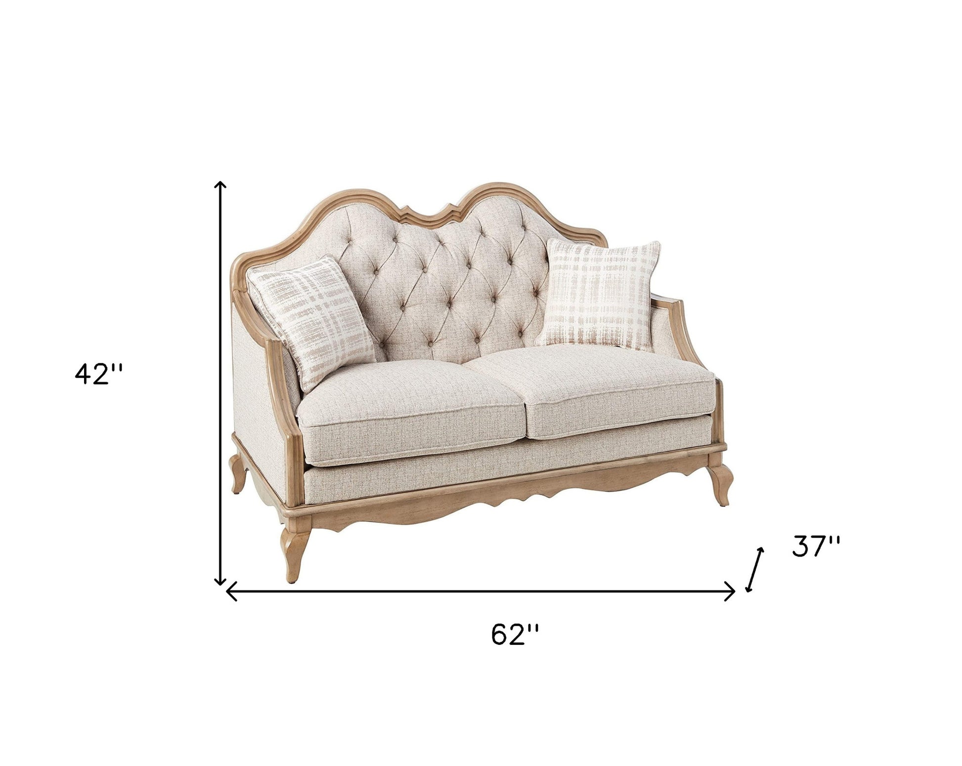 62" Beige And Brown Linen Love Seat And Toss Pillows By Homeroots | Loveseats | Modishstore - 5