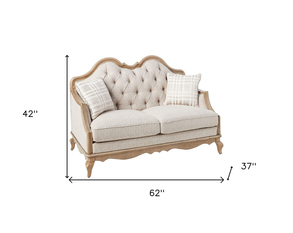 62" Beige And Brown Linen Love Seat And Toss Pillows By Homeroots | Loveseats | Modishstore - 5