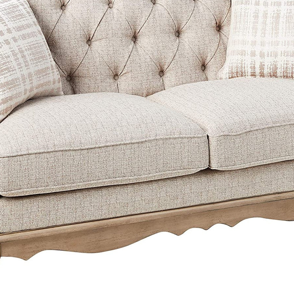 62" Beige And Brown Linen Love Seat And Toss Pillows By Homeroots | Loveseats | Modishstore - 4
