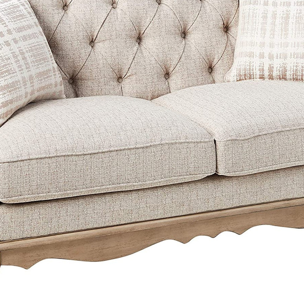 62" Beige And Brown Linen Love Seat And Toss Pillows By Homeroots | Loveseats | Modishstore - 4