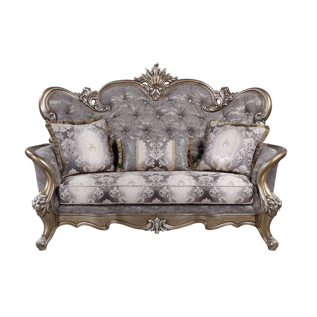 75" Gray And Platinum Cotton Blend Love Seat And Toss Pillows By Homeroots | Loveseats | Modishstore