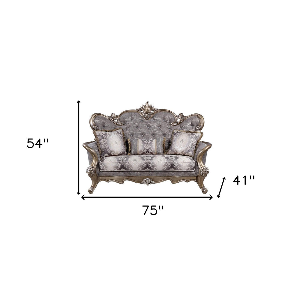 75" Gray And Platinum Cotton Blend Love Seat And Toss Pillows By Homeroots | Loveseats | Modishstore - 5