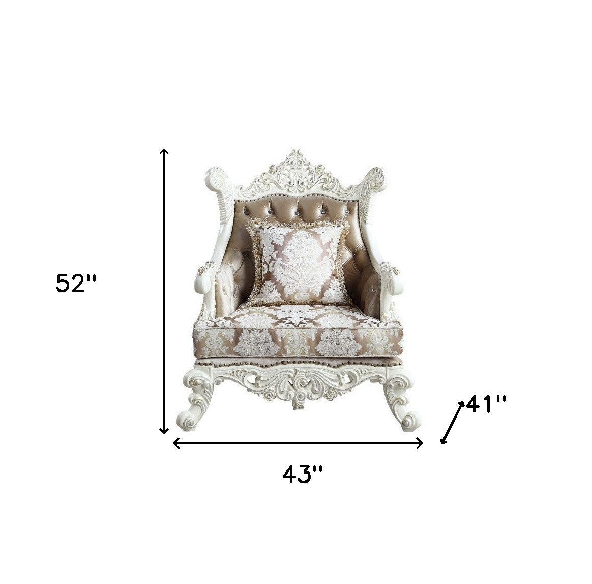 43" Tan And White Fabric Floral Wingback Chair By Homeroots | Armchairs | Modishstore - 6